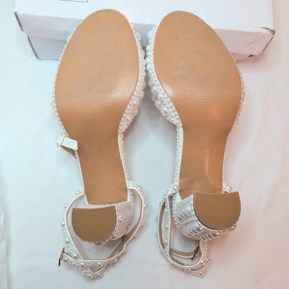Sacaria Pearl Embellished Strappy Wedding Block Heels - Picture 7 of 11